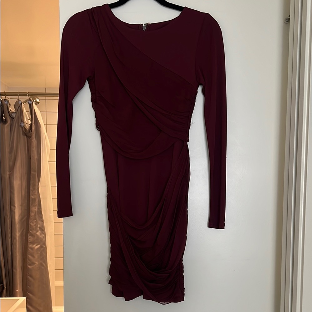 Alice and Olivia Elegant Burgundy Long Sleeve Dress
